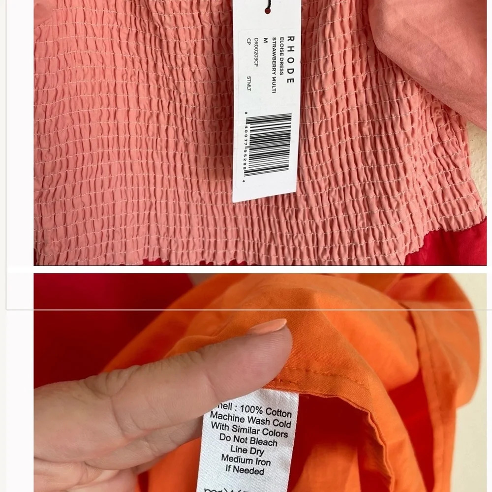 NWT Rhode Eloise Puff Sleeve Colorblocked Midi Dress  in Clementine Multi - Picture 4 of 6